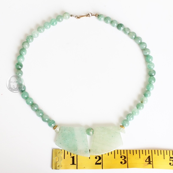 Vintage Necklace Choker Green Jade Stones Abstract & Round Artisan Handmade 80s - Picture 4 of 10